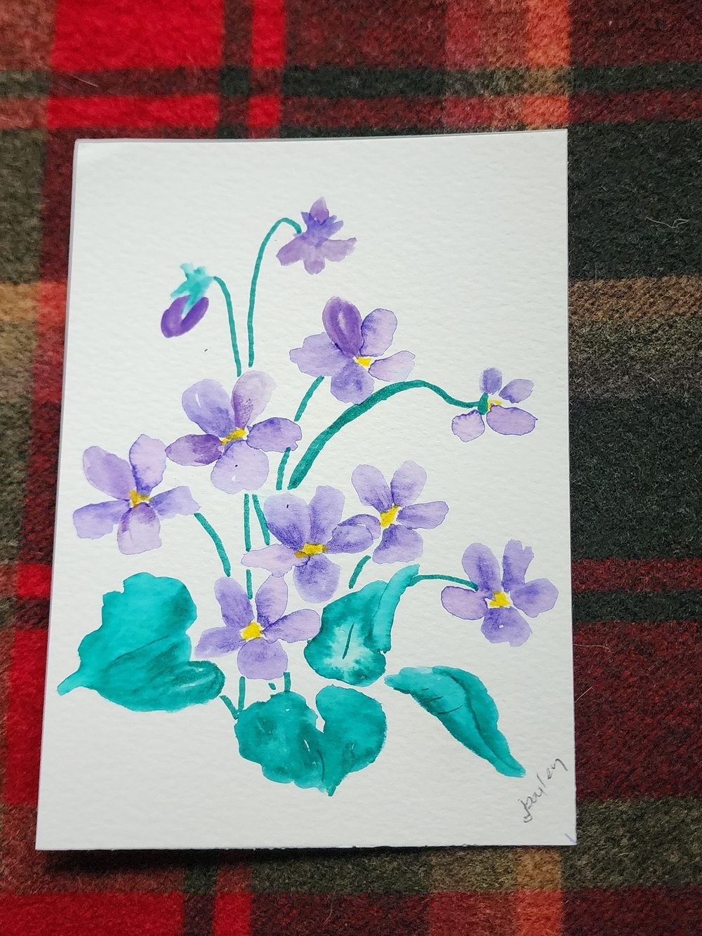 Hand-Painted Violet Floral Watercolor Art Print in Purple and Teal